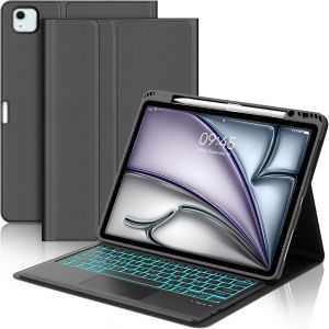 Coque Clavier pour iPad Air 11 Pouces (M3 2025, M2 2024), AZERTY Fran&ccedil;ais Housse Clavier Bluetooth Magn&eacute;tique D&eacute;tachable avec Porte Crayon pour Tablette iPad Air 10.9"" (5e/4e G&eacute;n&eacute;ration), Rose - Neuf