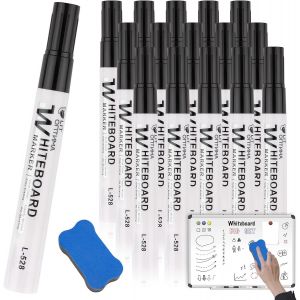 Lot de 15 marqueurs effa&ccedil;ables &agrave; sec pour tableau blanc de 3 mm avec 1 gomme,marqueurs effa&ccedil;ables &agrave; sec pour tableau blanc,bureau,&eacute;cole - Neuf