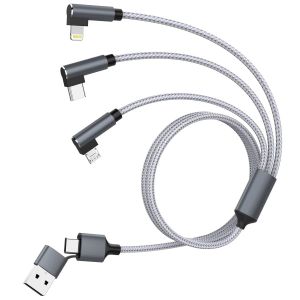 KALANKA-C&acirc;ble Multi USB, 3 en 2 C&acirc;ble Universel [3M] C&acirc;ble Charge Rapide &agrave; 90 degr&eacute;s avec iPhone/Micro/USB Type C Charge Multi Universel Nylon pour iPhone 16 15, Samsung, Huawei, Xiaomi - Neuf