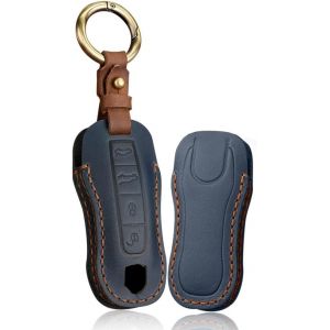 Étui de clé de Voiture en Cuir pour Porsche Cayenne Panamera 911 Carrera Taycan Macan 2018 2019 2020 Télécommande de Voiture Étui de Protection pour clé de Voiture 4 Boutons Bleu - Neuf