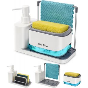 ERYI-Distributeur Liquide Vaisselle Blanc, Distributeur Savon Porte-Éponge De Qualité Supérieure 4 En 1, Distributeur Savon CuisineU2026 - Neuf