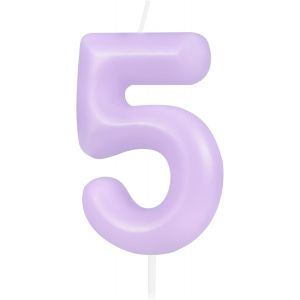 Eryi-Bougie D'anniversaire En Forme De Chiffre 5 Violet Macaron - Bougies D'anniversaire Pour Gâteau - Décorations De Gâteau Pour Fille Et Femme - Pastel Doux - Neuf