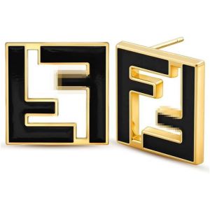 Chenquansarl-Boucles D'oreilles Femmes Hypoallerg&eacute;nique Plaqu&eacute; Or Boucle D'oreille Carr&eacute;e G&eacute;om&eacute;trie Lettres Boucles D'oreilles Noir Blanc Boucle D'oreille Bijoux Cadeau - Neuf