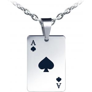 Kal-Bracelet Et Collier Ace Carte Poker, Collier Poker Carte &Agrave; Jouer Bracelet Pour Homme, Chaine Pendentif Poker Et 3 Pi&egrave;ces Empilables Noir Cuir Tress&eacute; Homme Bracelet Bijoux Pour Gar&ccedil;ons - Neuf