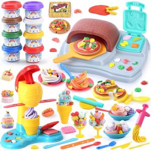 Play 2 en 1 Pate &agrave; Modeler pour EnfantsDIY P&acirc;te &agrave; ModelerMachine &agrave; Glace et Machine &agrave; Pizza37 Pcs Pate a Modeler Kit avec Machine &agrave; p&acirc;tesP&acirc;te &agrave; Modeler pour Enfants Fille Gar&ccedil;on 3+ Ans - Neuf