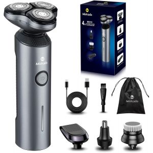 Rasoir Électrique Pour Homme, Kit De Rasoir Rechargeable 4 En 1, Rasoirs Rotatifs Sans Fil Étanches Avec Tondeuse À Barbe De Voyage, Tondeuse Nez Et Brosse De Nettoyage Du Visage (Gris) - Neuf