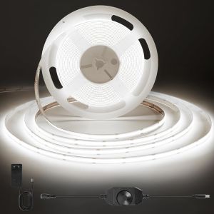 Cheng-Ruban Led Cob Blanc Froid, Bande Led Dimmable Avec Alimentation Et Variateur, Cri 92+, Largeur 8 Mm, Ruban Led 3m Pour Armoire, Tv, Cuisine, Salon Diy, 6000k - Neuf