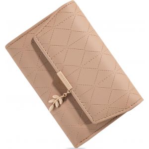 CAUC-Porte-monnaie pour femme avec blocage RFID - Portefeuille &agrave; trois plis pour femme - Pendentif feuille - Fermeture &eacute;clair - Avec plusieurs emplacements pour cartes, kaki - Neuf