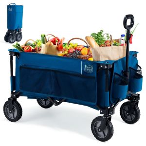 NouvelHorizonstore-Chariot de Plage Pliable &agrave; roulettes Tout Terrain, Chariot de Jardin Poign&eacute;e R&eacute;glable Charrette pour Ext&eacute;rieur Camping Pique-Nique BBQ Match Support 100kg - Neuf