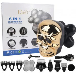 Kit De Tondeuse A Barbe Multifonction 6 En 1 Avec Motif Tete De Mort Et Rechargeable Par Usb (Dore) - Neuf