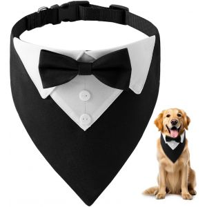 Jgd-Bandana Pour Chien Formel 36-60 Cm,Foulard Chien Avec N?ud Papillon Et Cravate,Collier Chiens Cravate R&eacute;glable,Textiles Et Accessoires Pour Chiens Pour Mariage, Anniversaire, F&ecirc;te - Noir - Neuf