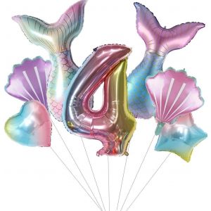 Grands Ballons Sirène-Décoration d'Anniversaire 4 Ans pour Filles - Neuf