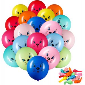 20 Pièces Série Ballons En Latex Couleur De Fête Ballons Mignons En Latex Pour Fête D'anniversaire Bébé Douche Décor(Visage De Chat) - Neuf