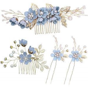 1 Morceau De Fourche Cheveux Vigne De Mariage En Cristal De Peigne Pour Les Cheveux, Accessoire De Mariée Perle Peigne De Nacre Bleu, Coiffure Mariée Avec Fleur De Perle - Neuf