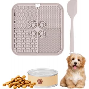Tapis De Lèche Chien,Silicone Tapis À Lécher Pour Chiens Et Chats,Tapi Anti-Glisse Alimentation,Avec Spatule Silicone,Jouet Apaisant Pour Soulager L'anxiété,Pour Le Bain Et L'entraînement,20x20cm - Neuf