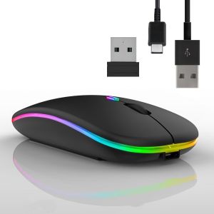 Souris sans Fil Rechargeable Souris Bluetooth Ergonomique,Souris Gamer Ordinateur 3DPI silencieuse r&eacute;tro&eacute;clair&eacute;e de 7Couleurs avec r&eacute;cepteur USB 2,4 GHz Souris Gamer Bluetooth Rechargeable - Neuf