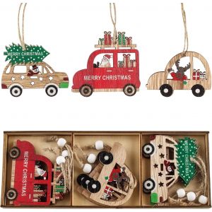 Suspendu En Bois D&eacute;coration D'arbre De No&euml;l, No&euml;l En Bois Suspendus Ornements D&eacute;coratifs Color&eacute;s, Des Copeaux De Bois Ensemble, No&euml;l Pendentif Avec Bo&icirc;te De Rangement Et Une &Eacute;charpe (Mains Libres) - Neuf