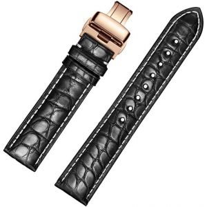 Kal-Cuir De Vachette, Bracelets De Montre En Cuir D'alligator Avec Boucle Déployante En Or Rose - Neuf