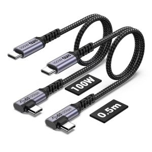 100W court câble USB C 3.1 à angle droit [50cm 2 Pack],5a charge rapide,10gbps haute vitesse de données marquage électronique Chip Line,4K@60Hz Affichage vidéo - Neuf