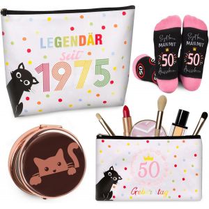 Maa-2025 Lot De 3 Pièces Originales Pour 50e Anniversaire Pour Femme Avec Trousse De Maquillage, Chaussettes Et Miroir De Poche, Cadeau D'anniversaire Pour Femme, Cadeaux Amusants Pour Femme En - Neuf