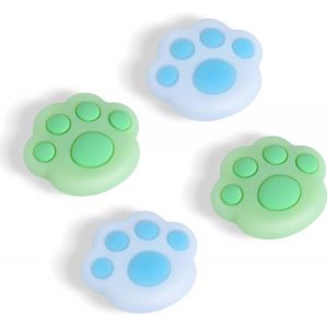Cute Thumb Grip Covers,Soft Silicone Cat Paw Analog Stick Caps Hand Button Grip,Thumbstick Handle Caps Compatible with Joy Con Switch Lite/Switch OLED-Green and Blue - Neuf