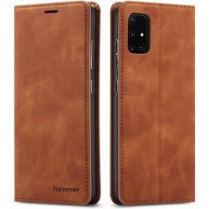 SJZG-Coque Pour Samsung Galaxy A51, Housse En Cuir Premium Pu Portefeuille Etui, [Fentes Pour Cartes] [Fermoir Magn&eacute;tique] [Stand Fonction] Flip Coque Pour Samsung Galaxy A51 - Marron - Neuf