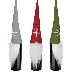 Pc De No&euml;l Bouteille De Vin Couvre Mignon De No&euml;l De Vin De D&eacute;coration Sans Visage Poup&eacute;e De Santa De No&euml;l, D&eacute;coration De Partie Rouge Vert Gris De D&eacute;coration De No&euml;l - Neuf
