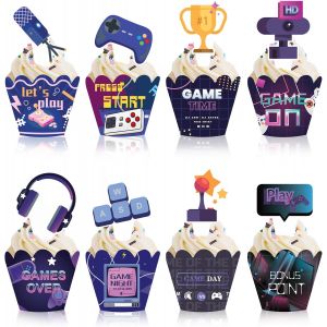 Jexnovashop-Lot De 48 D&eacute;corations Et Emballages De Cupcakes De Jeu Vid&eacute;o Pour Enfants, Gar&ccedil;ons, Filles, Jeux Sur Manettes De Jeu Vid&eacute;o, D&eacute;corations De Cupcakes Pour Anniversaire De Joueur, F&ecirc;te Pr&eacute;na - Neuf