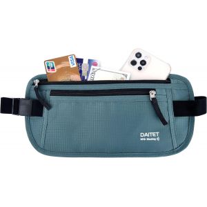 CAUC-Ceinture d'argent avec blocage RFID pour homme et femme, sac banane fin pour voyage, course &agrave; pied, portefeuille dissimul&eacute; pour passeport, t&eacute;l&eacute;phone, argent liquide, turquoise, Rfid Blocking & B - Neuf