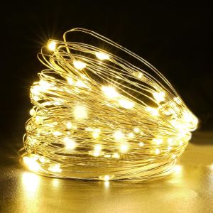 JGD-Guirlande Lumineuse &agrave; Piles, 2 Pi&egrave;ces 15m 150LED Guirlande Lumineuse en Fil Cuivre, Petite guirlande lumineuse int&eacute;rieur, LED D&eacute;coration pour Chambre, F&ecirc;te, Mariage, No&euml;l - Blanc chaud - Neuf