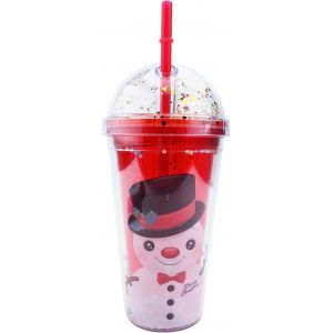 SJZG-Gobelet &Agrave; Eau De No&euml;l Pour Enfants,Bouteille Avec Paillet&eacute; Et Couvercle Motif Bonhomme De Neige De No&euml;l,Tasse De Voyage D'Eau R&eacute;utilisable &Agrave; Double Paroi,450Ml Tasse &Agrave; Caf&eacute; Rouge Pour F&ecirc;te Cadea - Neuf