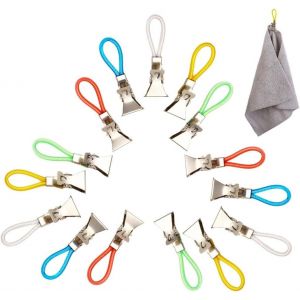 ERYI-15 Pièces Accroche Torchon, Porte Torchon Cuisine, Pince Torchon Crochet Torchons, Pince À Serviette En Métal, Attache Serviette Attache Torchon Cuisine, Porte Torchon Coulissant (5 Couleurs) - Neuf