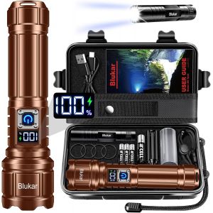 Hljhj-Lampe Torche Led Ultra Puissante, Lampe De Poche Rechargeable Avec Batterie 5000mah,Zoomable 5 Modes, Ip67 Étanche Torche Tactique Pour Camping Randonnée Pêche,Brun - Neuf