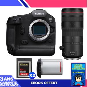 Boitier Canon EOS R1 + RF 70-200mm f/2.8 L IS USM Z Noir + 2 SanDisk 64GB Extreme PRO CFexpress Type B + Canon LP-E19 + Ebook 'Devenez Un Super Photographe - Neuf