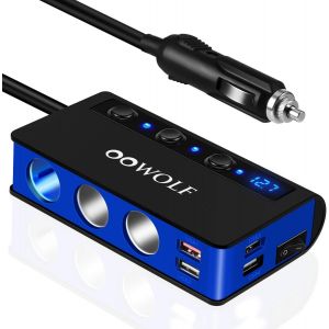 Qc 3.0 Adaptateur Allume-Cigare 3 Prises 180 W 12 V/24 V Avec Interrupteur Voltm&egrave;tre Pour Gps, Cam&eacute;ra Embarqu&eacute;e, T&eacute;l&eacute;phone, Tablette - Neuf