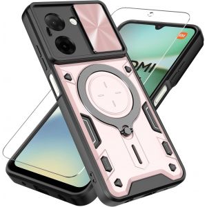 Kal-Coque Pour Xiaomi Redmi A5 Avec 1*Verre Trempé,Avec Couvercle Coulissant De Caméra Dur Anti-Chut Renforcée 360 Rotatif Militaire Armor Heavy Duty Antichoc Bumper Housse -Rose - Neuf