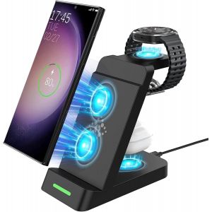 3 En 1 Chargeur Sans Fil Pour Galaxy Watch 7/Ultra/Fe/6/5 Series Chargeur Induction Pour Galaxy S25 Edge/S25/S24/S23/S22 Series,Note20/10/ Zflip 7/Fe/6/5/4,Fold 7/6/5/4 Et Galaxy Buds3/3 Pro/2 - Neuf