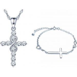 Eryi-Collier Bracelet En Argent 925 Pour Femme Fille, Collier De Croix Diamanté, Bracelet De Croix, Ensembles De Bijoux Diamanté, Argent, Cadeau Noël Anniversaire - Neuf