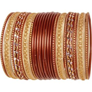 Colorful 2 Dozen Bangle Collection Indian Bollywood Pastel Copper Golden Glaze Designer Jewelry Special Large Size Bangle Bracelets Set Of 24 In Gold Tone For Women. - Neuf