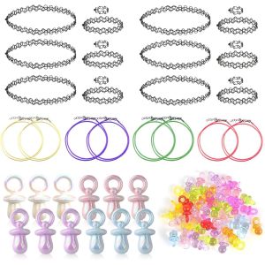 Kal-Accessoires Des Ann&eacute;es 90, Collier De Tatouage & Cha&icirc;ne De T&eacute;tine, Accessoires R&eacute;tro Femme Pour F&ecirc;te 80s/90s, T&eacute;tine D&eacute;corative, Choker Elastique, Multicolore - Neuf