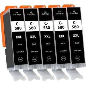 5 Cartouches D'Encre Xxl Noir-Grande Compatible Avec Canon Pgi-580 Pour Pixma Tr7500 Tr7550 Tr8500 Tr8550 Ts6100 Ts6150 Ts6151 Ts6300 Ts6350 Ts8100 Ts8150 Ts8151 Ts8152 Ts8350 Ts9150 Ts9155 - Neuf