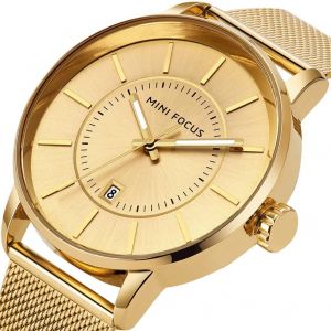 Mini Focus Hommes Simple Casual Quartz Montre &Eacute;tanche Pochoir Sangle Montre-Bracelet (Or) - Neuf