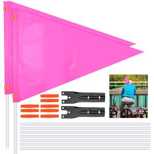 Kal-Lot De 2 Drapeaux De Vélo Pour Enfants - Réglable - 185 Cm - Fanions De Sécurité - Fanions De Vélo Pour Enfants - Remorque De Vélo Pour Enfants - Rose - Neuf