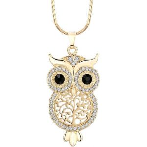 Kal-Collier Pour Les Femmes, Pendentif Hibou Collier Fille Cadeau Rose Or Cha&icirc;ne Argent Collier Ras Du Cou Avec Cristal - Neuf