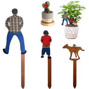 BHHBB-3 Pièces Tuteurs Décoratifs pour Pots, Decoration Exterieur Jardin, Décorations de Jardin en Bois Père Fils Chien Tuteurs pour Pot de Fleurs pour l'Extérieur Jardins Terrasse Piste de Jardins - Neuf