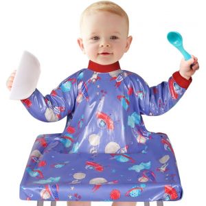 Bavoir Bebe & Bavoir De Sevrage Avec Bavoir Manches, Bavoir Pour B&eacute;b&eacute; Fixe &Agrave; Votre Chaise Haute,Bavoir Etanche &Agrave; Manchs Longue Avec Manches Imperm&eacute;ables Pour 6-36mois - Neuf