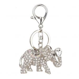 Strass Porte-Cl&eacute;s Porte-Cl&eacute;s Bague &Eacute;l&eacute;phant Forme Alliage Porte-Cl&eacute;s Sac D&eacute;coration (Argent Et Blanc) - Neuf