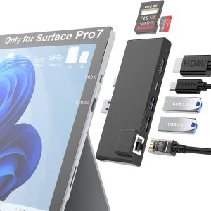 Surface Pro 7 Dock Station D'Accueil 7-En-1 Pour Microsoft Surface Pro 7 Avec 4K/60 Hz Hdmi, Adaptateur Ethernet 100M, Chargeur 60W Usb-C Pd, Fente Sd/Tf, 2 Ports Usb 3.0- Pour Surface Pro 7 - Neuf