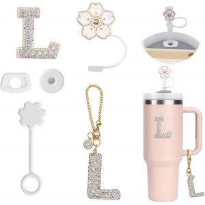 Sjzg-6pcs Tumbler Accessoires Personnalis&eacute;s Pour Stanley Cup,Couvercle Pour Paille,D&eacute;coration D'initiale Pour Tumbler,Autocollants De Lettre,Breloques De Lettre Et Stoppeur De Fuites Pour Stanley Cup - Neuf