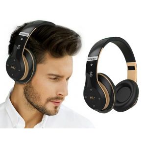 Casque sans fil Bluetooth 5.0 sur l'oreille avec c&acirc;ble audio - Noir - Neuf